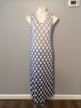 Chico’s Ladies NWT Ombré Cascade Lucila Midi Dress in Cozumel Blue Size 0, US S4
